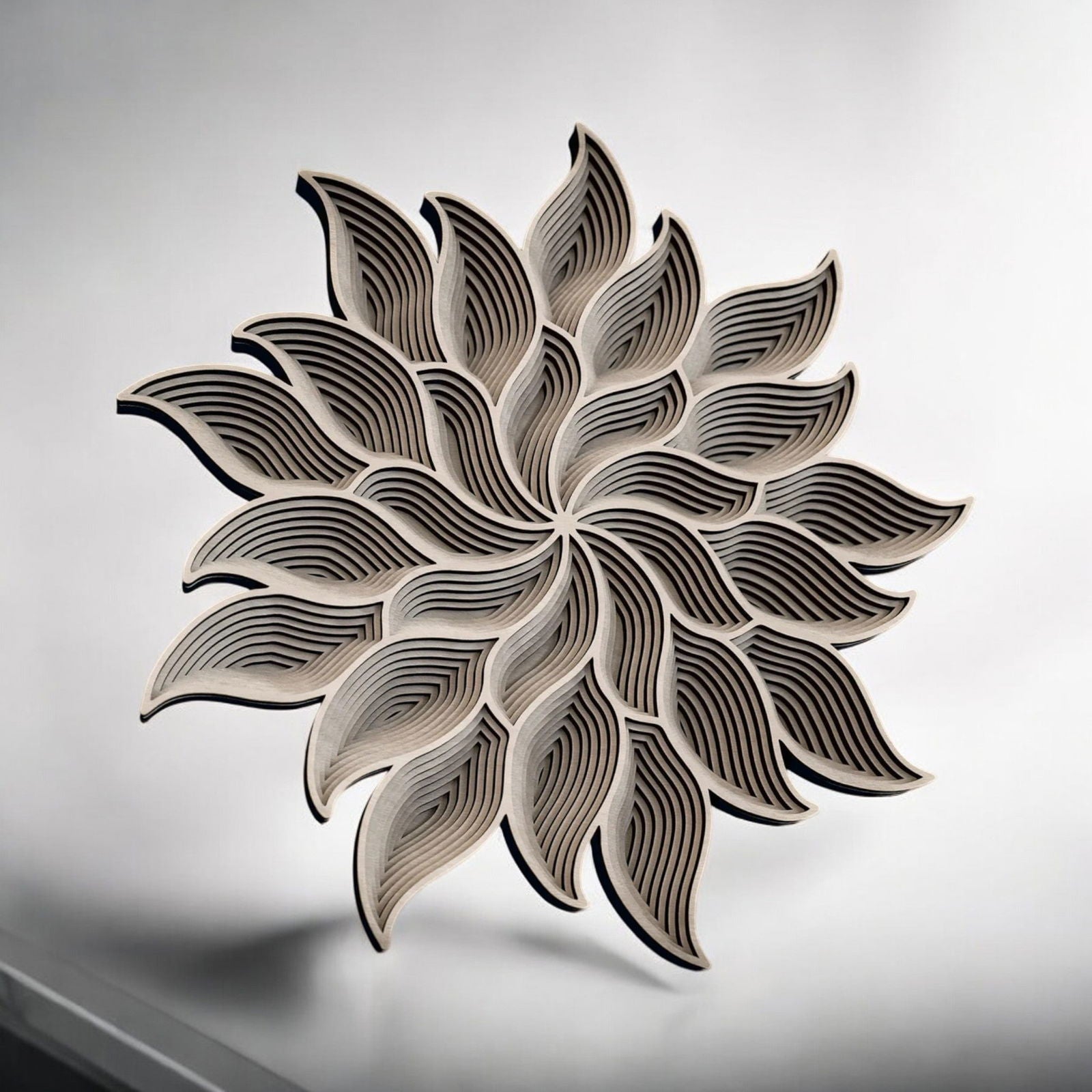 Einzigartige 3D-Wandkunst – Handgefertigtes Blütenmuster | Naturholzoptik | Mehrschichtige Gestaltung - heartbeat - 