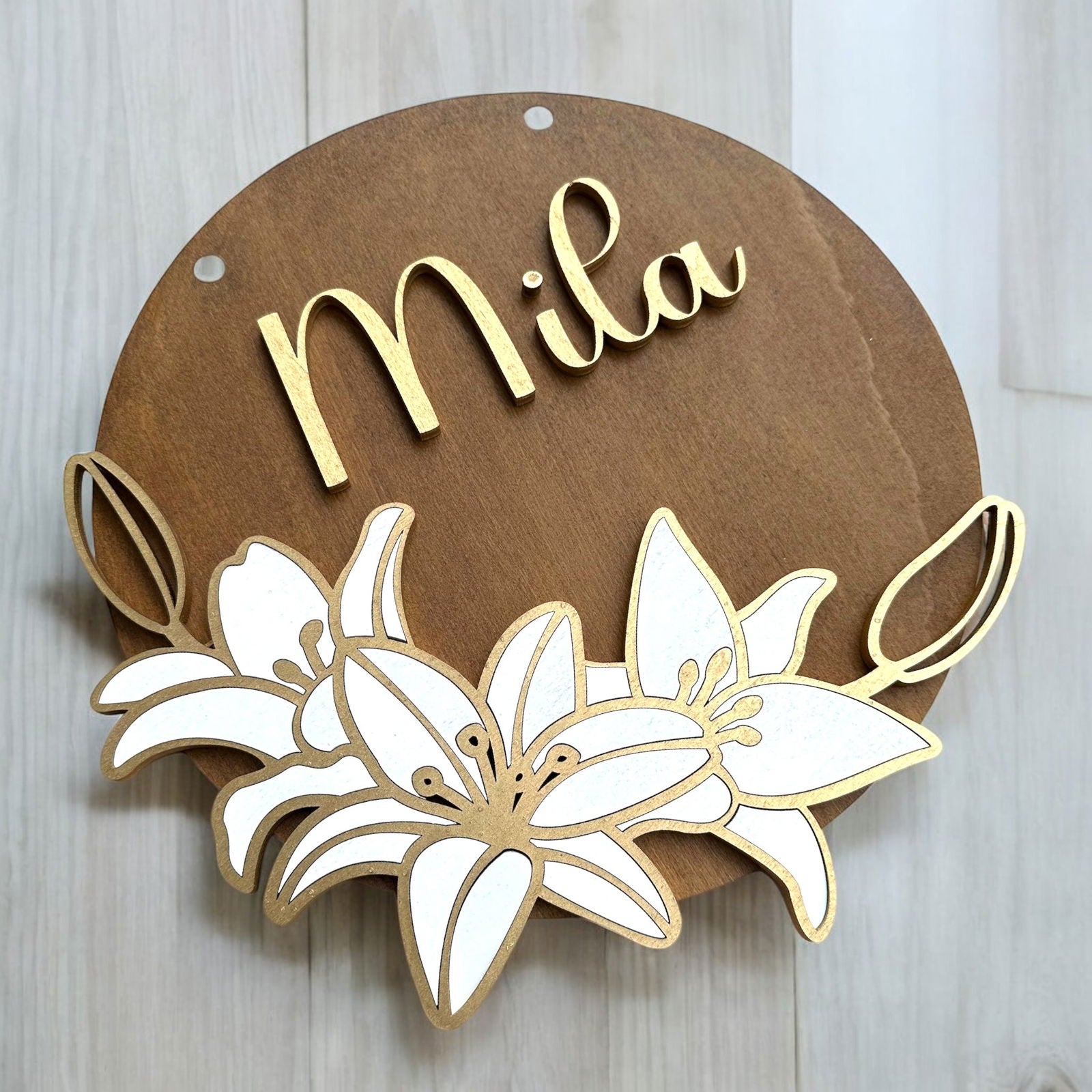 Exklusive Namensschilder | Blumenmotive & goldene Akzente | Elegante Personalisierung - heartbeat - 