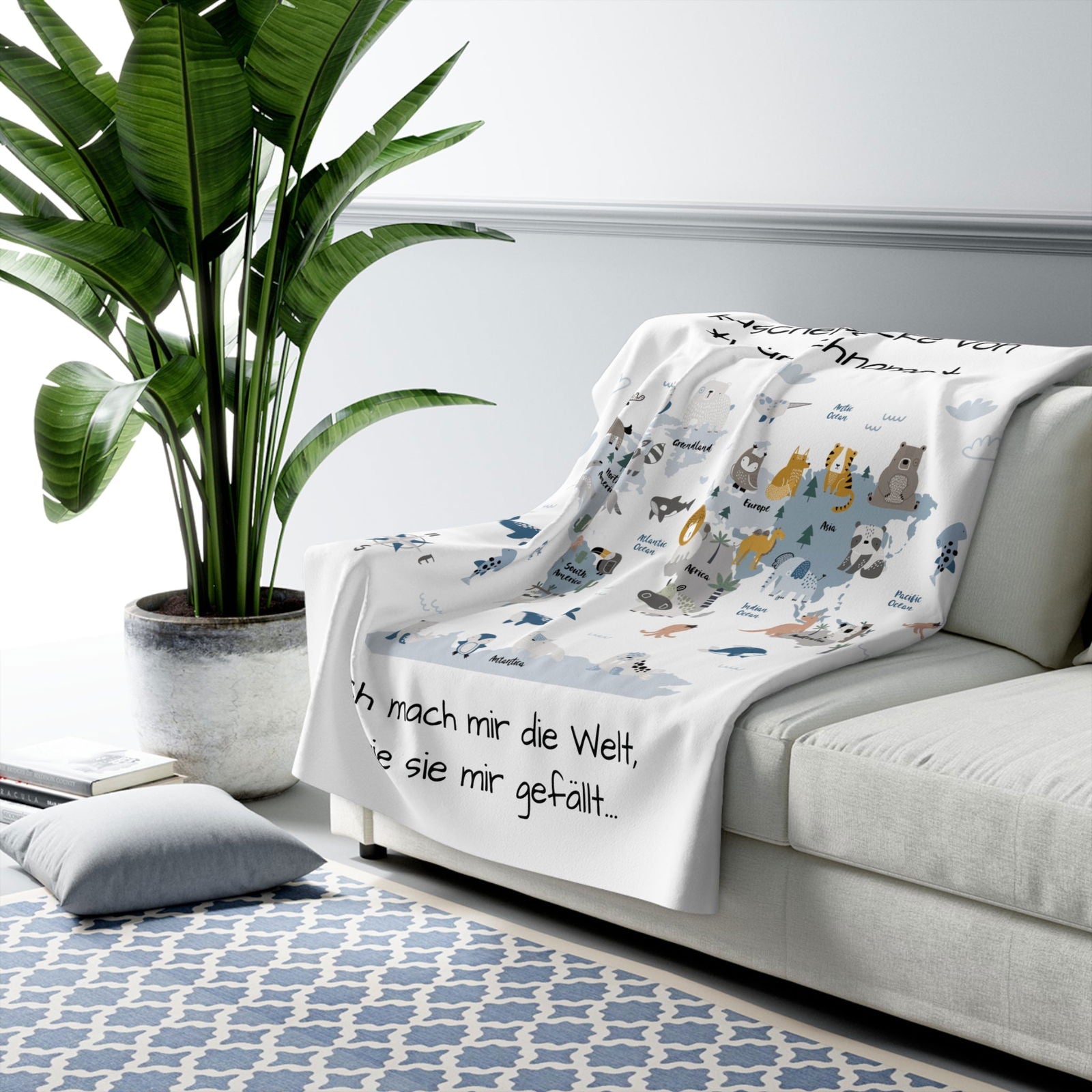 Kuscheldecke mit Weltkarten-Design | Flauschig | Personalisierbar - heartbeat - 