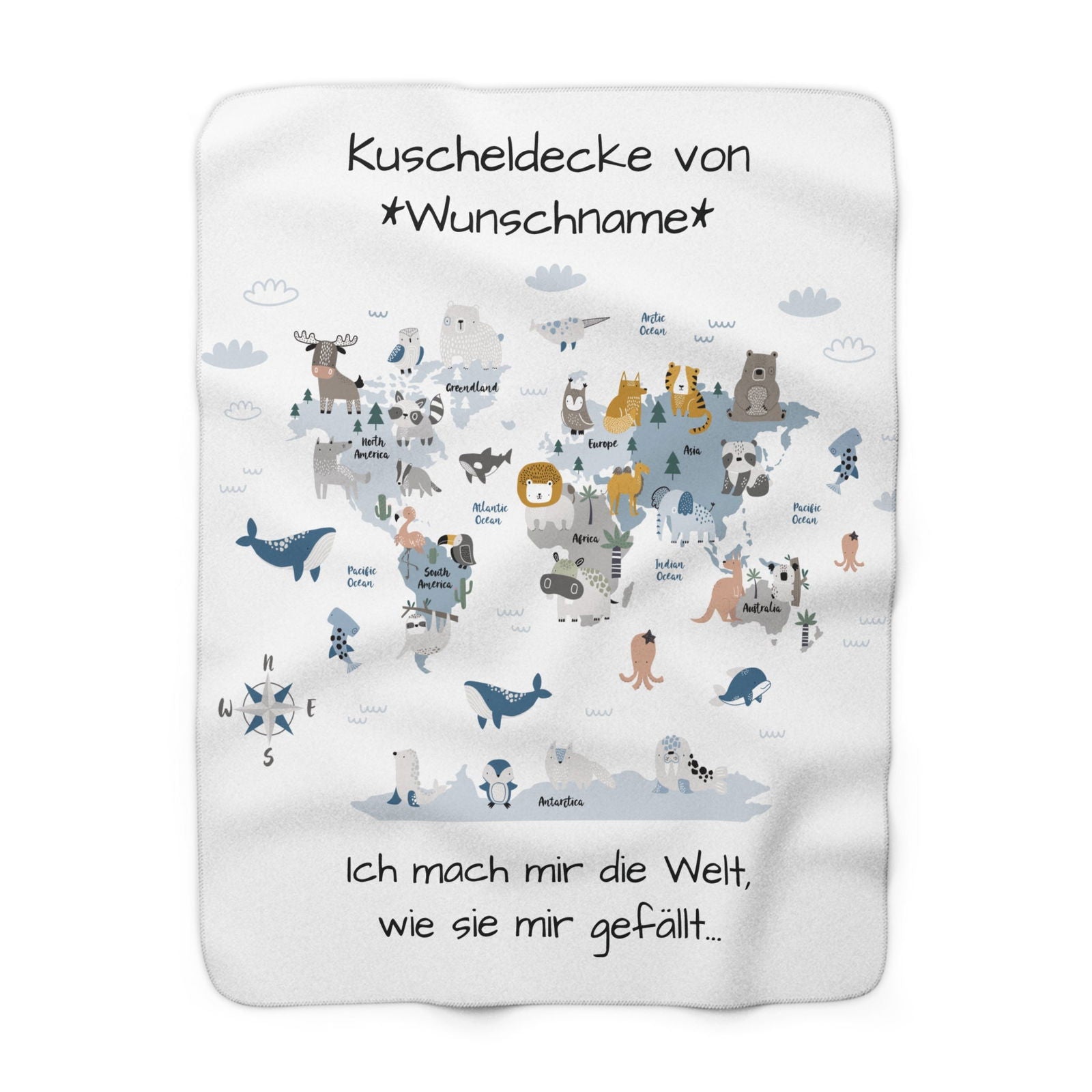 Kuscheldecke mit Weltkarten-Design | Flauschig | Personalisierbar - heartbeat - 