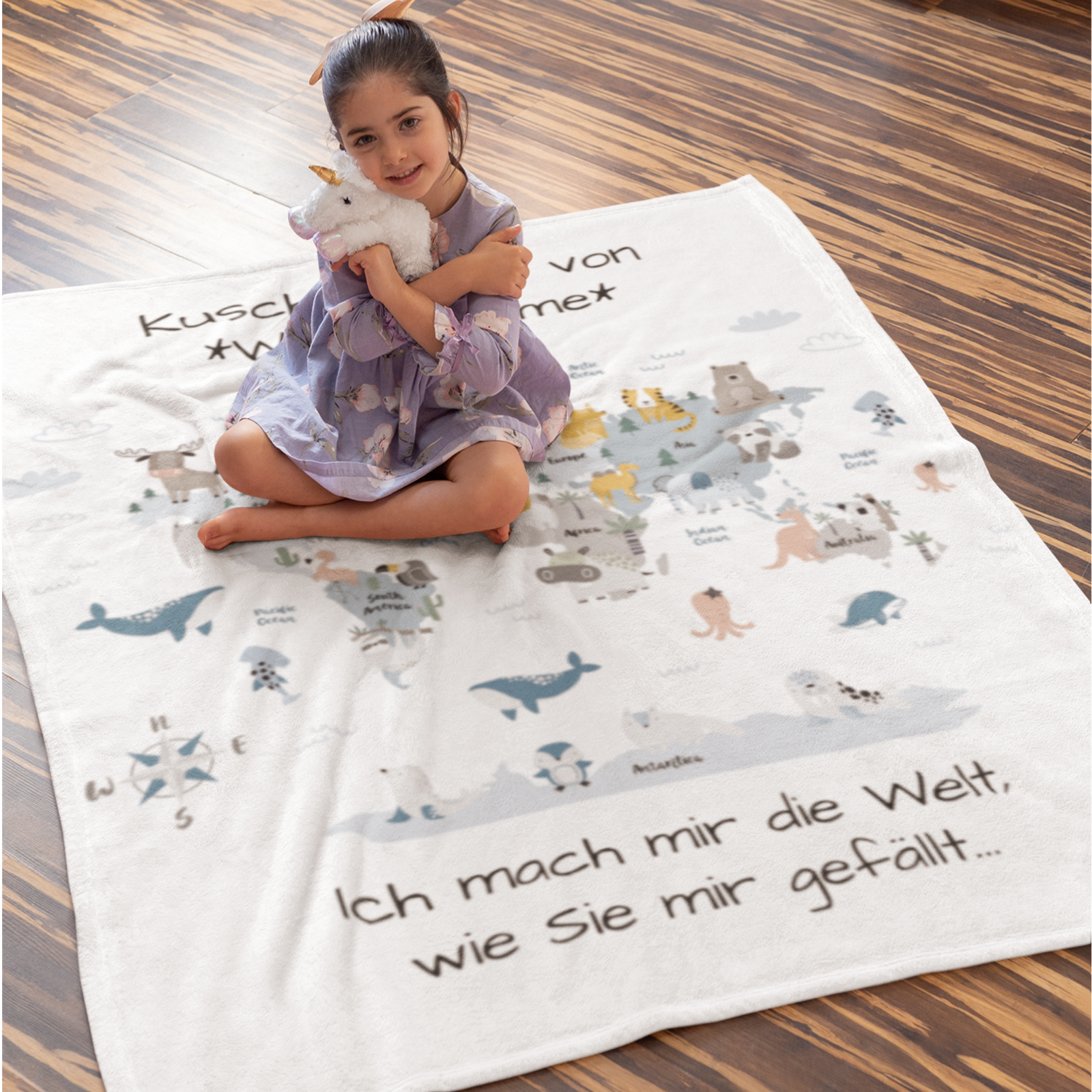 Kuscheldecke mit Weltkarten-Design | Flauschig | Personalisierbar - heartbeat - 
