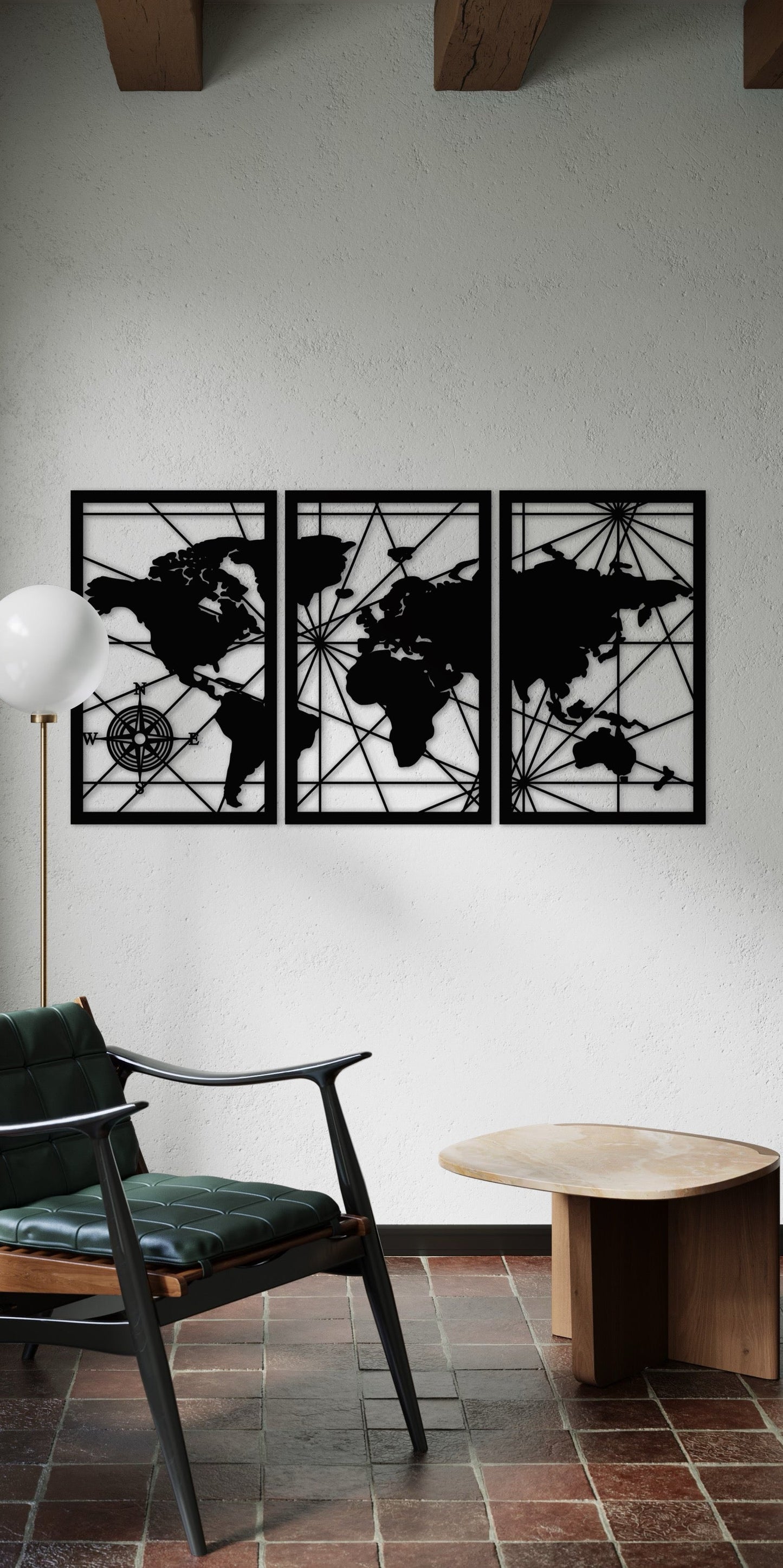 Wanddeko - Weltkarte Wandkunst – Entdecke die Welt - heartbeat - 